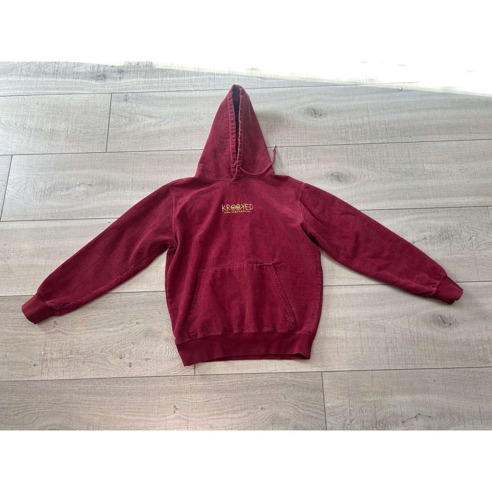 Krooked Skateboarding Corduroy Hoodie Burgundy Maroon Embroidered Size Small‎ - Picture 2 of 8